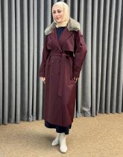 bordo 5478 missemramiss kürklü rose trençkot