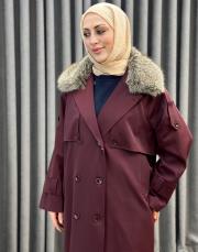 bordo 5478 missemramiss kürklü rose trençkot 2