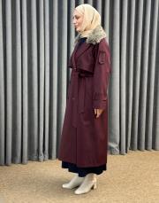 bordo 5478 missemramiss kürklü rose trençkot 3