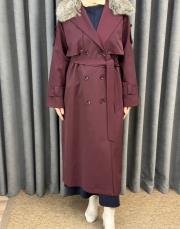 bordo 5478 missemramiss kürklü rose trençkot 4