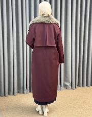 bordo 5478 missemramiss kürklü rose trençkot 5