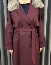 bordo 5478 missemramiss kürklü rose trençkot 6