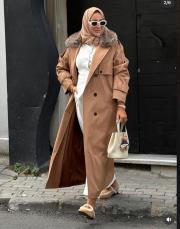 camel 5478 missemramiss kürklü rose trençkot