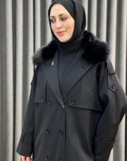 siyah 5478 missemramiss kürklü rose trençkot 4