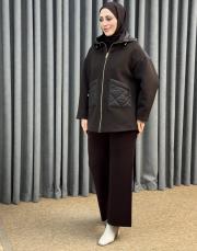 kahve 5473 missemramiss pearl zip ceket 2