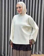 ekru 26200 qub corsman dantel detay triko tunik