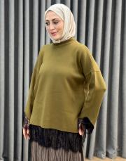 haki 26200 qub corsman dantel detay triko tunik