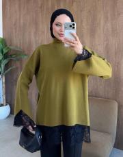 haki 26200 qub corsman dantel detay triko tunik 6