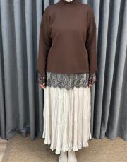 kahve 26200 qub corsman dantel detay triko tunik 3