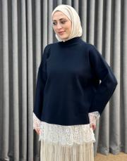 siyah 26200 qub corsman dantel detay triko tunik