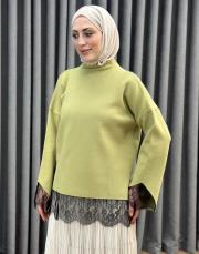 yeşil 26200 qub corsman dantel detay triko tunik
