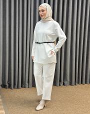 ekru 5540 missemramiss kemerli basic sweat shirt pantolon takım