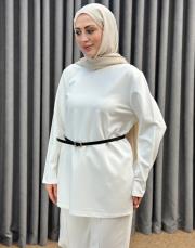 ekru 5540 missemramiss kemerli basic sweat shirt pantolon takım 2