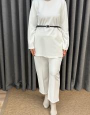 ekru 5540 missemramiss kemerli basic sweat shirt pantolon takım 3