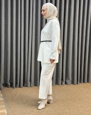 ekru 5540 missemramiss kemerli basic sweat shirt pantolon takım 5