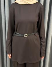 kahve 5540 missemramiss kemerli basic sweat shirt pantolon takım 5
