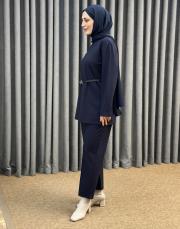 lacivert 5540 missemramiss kemerli basic sweat shirt pantolon takım 3