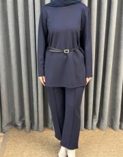 lacivert 5540 missemramiss kemerli basic sweat shirt pantolon takım 4