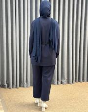 lacivert 5540 missemramiss kemerli basic sweat shirt pantolon takım 5