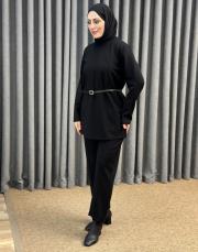 siyah 5540 missemramiss kemerli basic sweat shirt pantolon takım