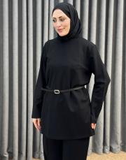 siyah 5540 missemramiss kemerli basic sweat shirt pantolon takım 2