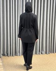 siyah 5540 missemramiss kemerli basic sweat shirt pantolon takım 3