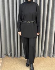 siyah 5540 missemramiss kemerli basic sweat shirt pantolon takım 4