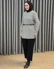 siyah çizgili 5540 missemramiss kemerli basic sweat shirt pantolon takım