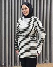 siyah çizgili 5540 missemramiss kemerli basic sweat shirt pantolon takım 2