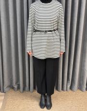 siyah çizgili 5540 missemramiss kemerli basic sweat shirt pantolon takım 4
