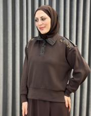 kahve 5299 missemramiss moral işlemeli sweatshirt