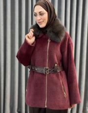 bordo 5482 missemramiss kürklü alcantra mont