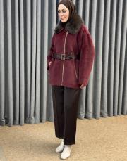 bordo 5482 missemramiss kürklü alcantra mont 2