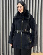 siyah 5482 missemramiss kürklü alcantra mont