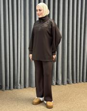 kahve 5401 missemramiss moral sweatshirt pantolon takım