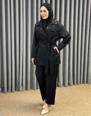 siyah 5403 missemramiss camellia ceket pantolon takım