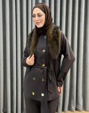 kahve 5490 missemramiss kürklü ceketli takım 2